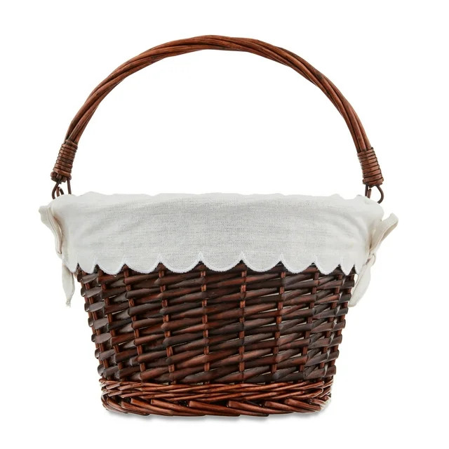 Easter Large Round Brown Willow Easter Basket with Cream Scallop Fabric Liner, by Way To Celebrat... | Walmart (US)