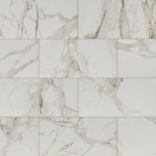 Crystal Bianco 12 in. x 24 in. Polished Porcelain Marble Look Floor and Wall Tile (16 sq. ft./Cas... | The Home Depot