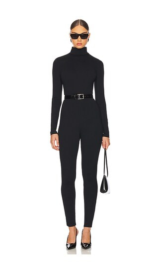 Susana Monaco Mock Neck Long Sleeve Jumpsuit in Black. - size S | Revolve Clothing (Global)