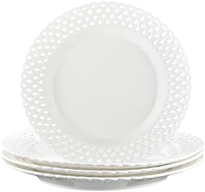 Large White Dinner Plates 12 inch, Ceramic Dinner Plates Set of 4, Basketweave Wide Rim Stackable... | Amazon (US)