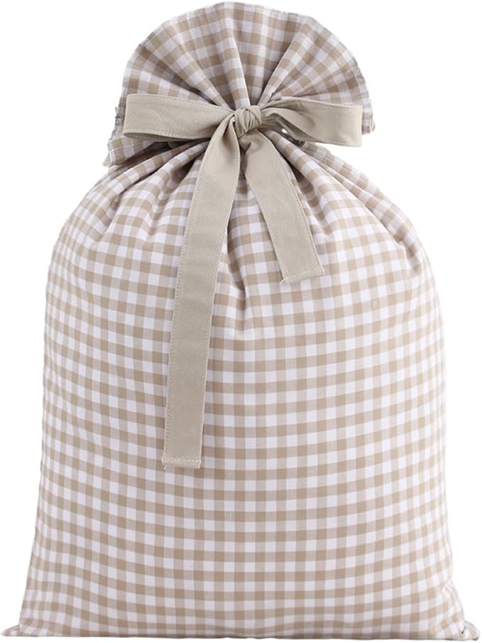 Christmas Santa Sack, Gingham 18.9 X 26.4 Inch Large Christmas Gift Bag with Ribbon Tie for New Y... | Amazon (US)