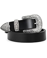 Women Leather Belts Ladies Vintage Western Design Black Waist Belt for Pants Jeans Dresses | Amazon (US)