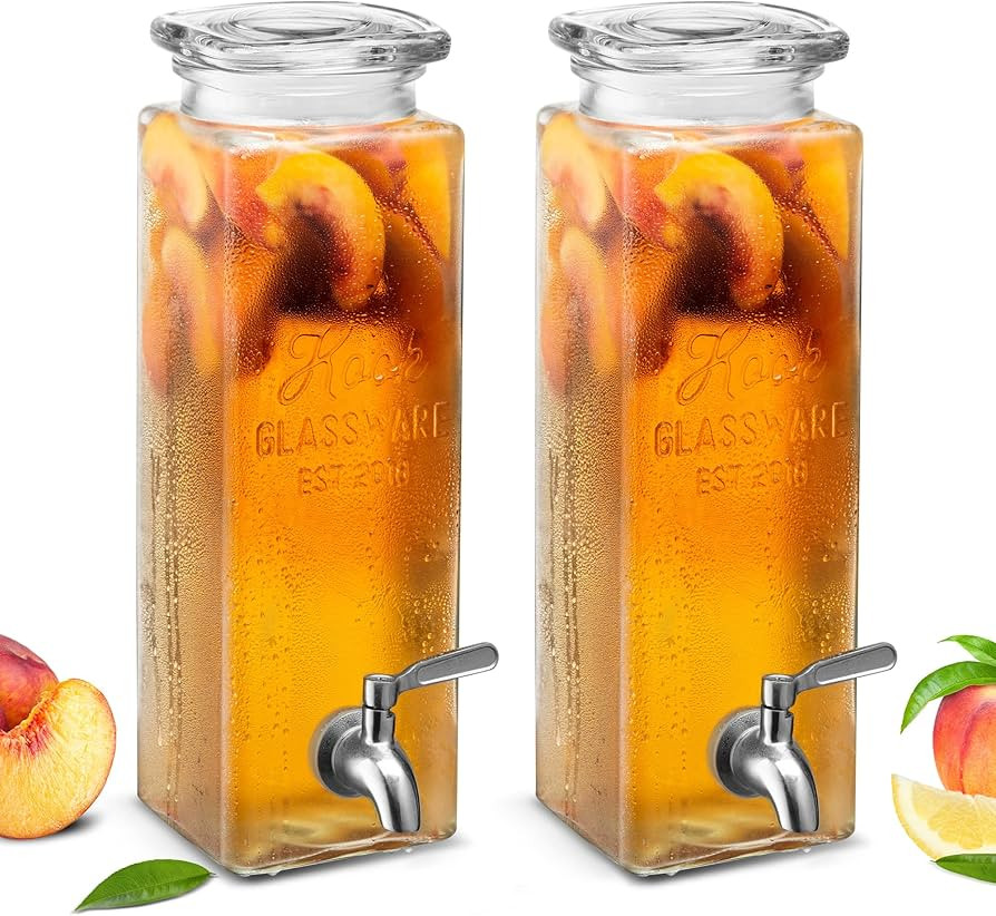 Kook Glass Drink Dispenser, with Leak-Proof Stainless Steel Spigot, Clear Rectangular Mason Jar, ... | Amazon (US)