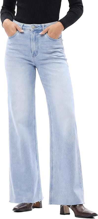 ONESO Wide Leg Jeans for Women High Waisted Stretchy Baggy Jeans BBL Loose Fit Tummy Control Deni... | Amazon (US)