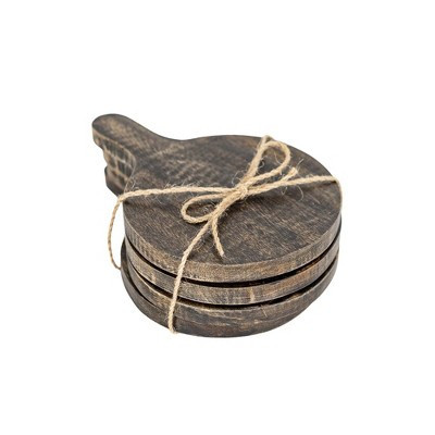 Set of 4 Round Mini Charcuterie Boards Black Mango Wood & Jute | Target