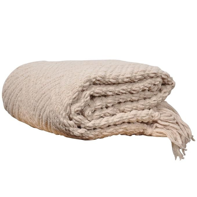 Battilo Knit Zig-Zag Textured Woven Throw Blanket, 60" L X 50" W, Beige | Amazon (US)