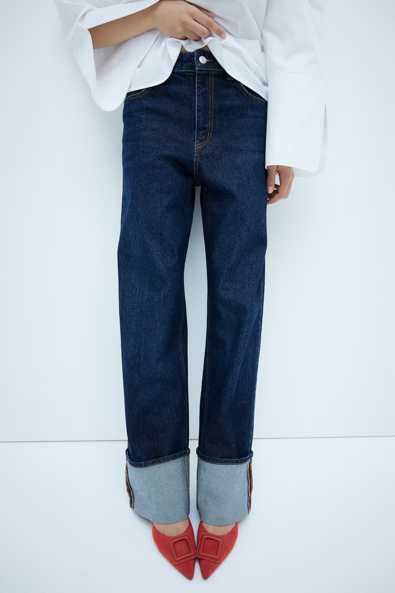 Straight-Cut Foldover-Cuff Jeans | H&M (US + CA)
