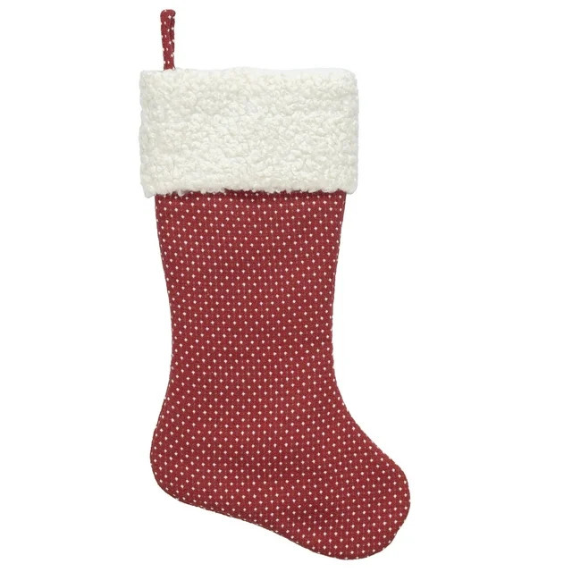 Red Woven Dot Christmas Stocking with Sherpa Cuff, 20 in, by Holiday Time | Walmart (US)