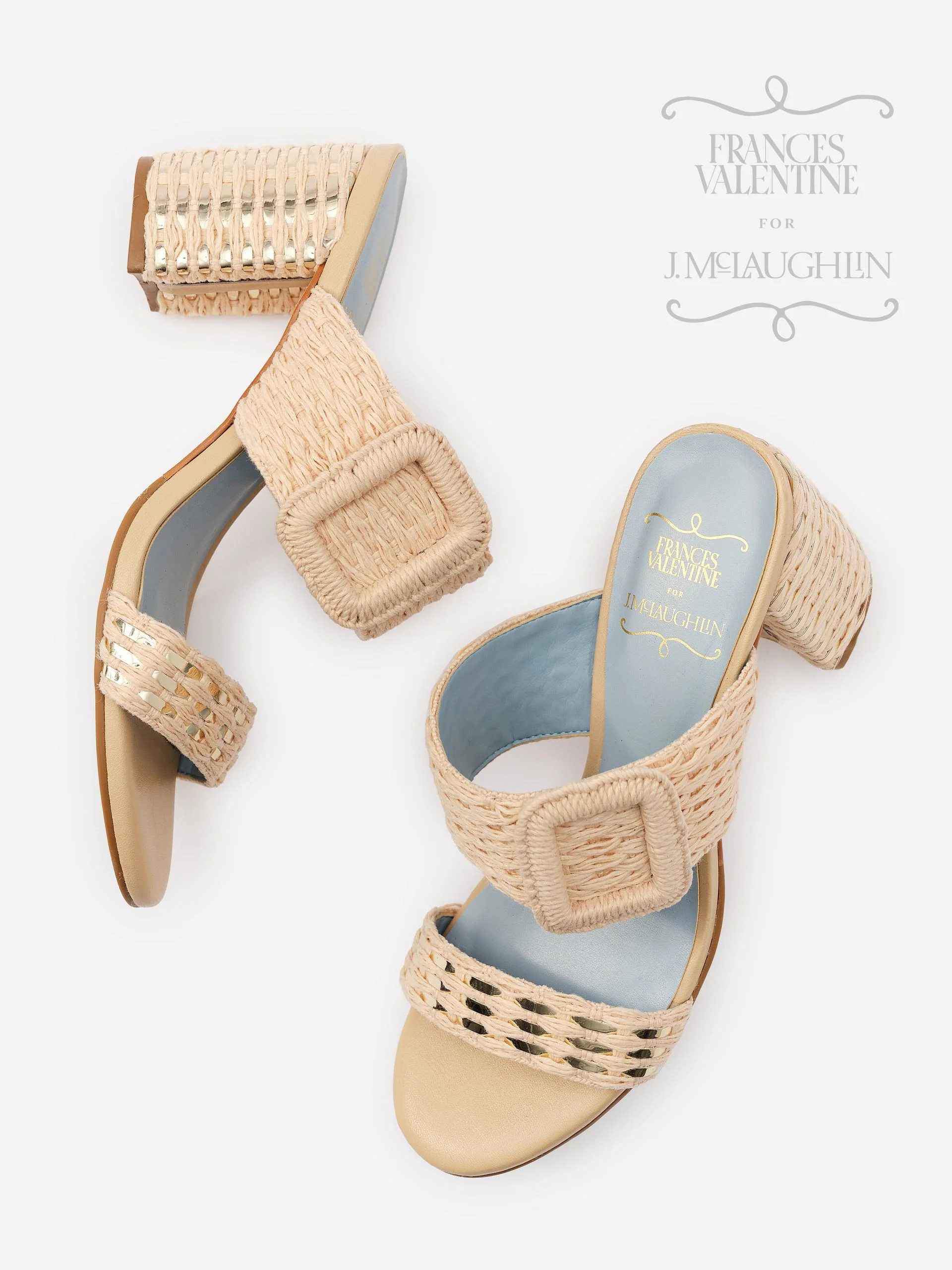 J.McLaughlin Women's Betty Heels Natural/Gold, Size 8.5 | Raffia | J.McLaughlin