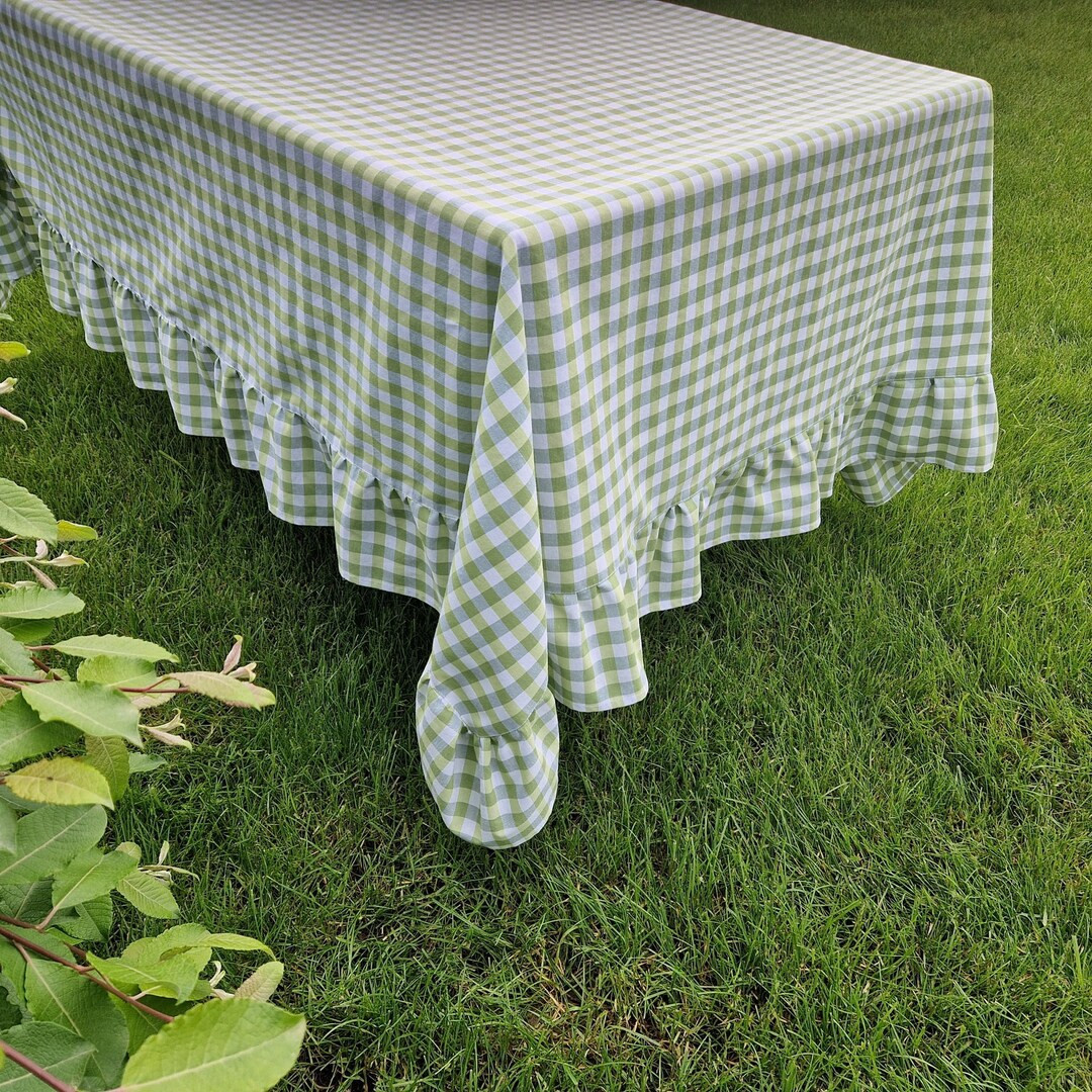 Gingham Ruffled Tablecloth Sage Green and White & 13 Other Colors, Custom Shape and Size Checkere... | Etsy (US)