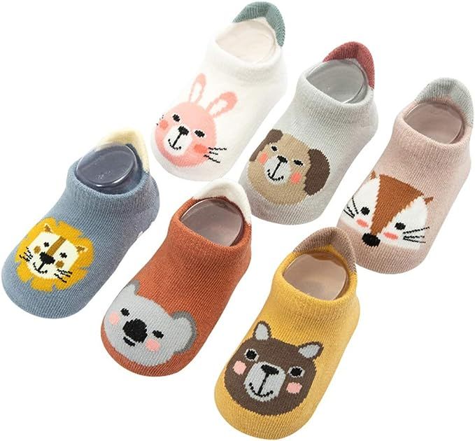 Pro1rise 6 Pairs Baby Non Slip Grip Cotton Animal Ankle Socks with Non Skid Soles for Newborn Tod... | Amazon (US)