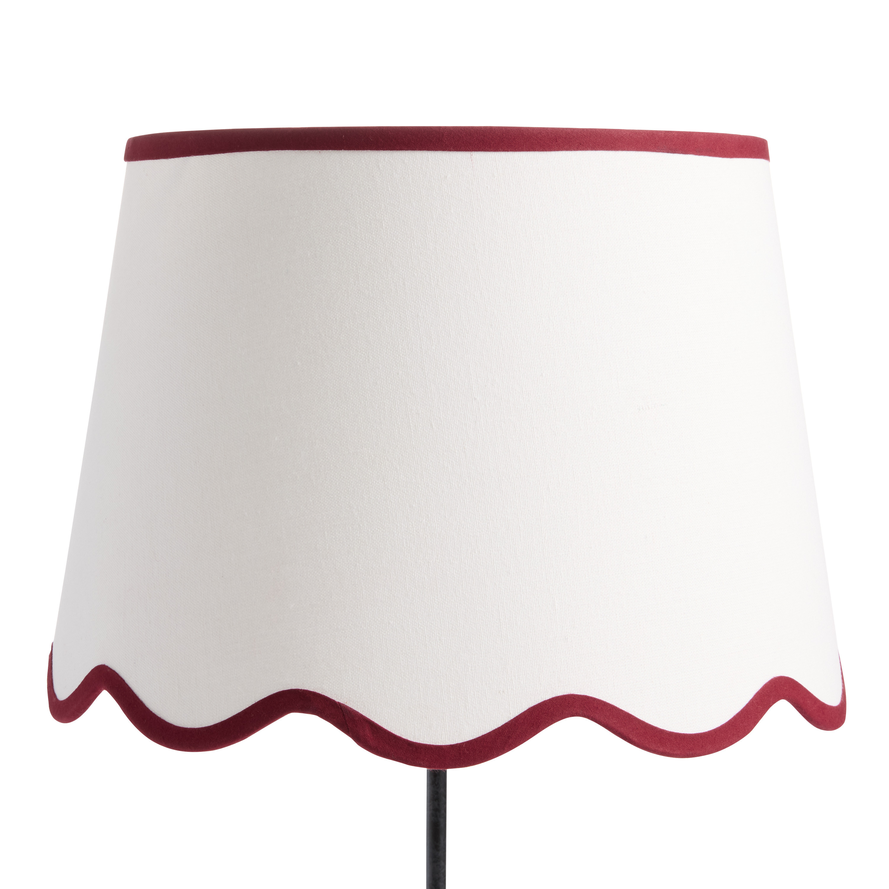 White and Red Trim Stretch Cotton Scalloped Table Lamp Shade | World Market