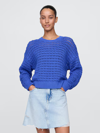 100% Cotton Crochet Crewneck Sweater | Gap (US)