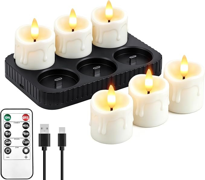 6 Pcs Rechargeable Tea Lights Candles with Charging Base and Remote Timer | Amazon (US)