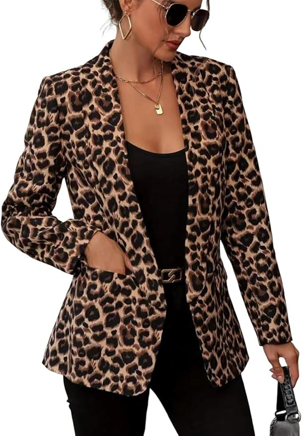 utcoco Women 2025 Fashion Leopard Blazers Business Casual Open Front Blazer Work Office Suit Jack... | Amazon (US)
