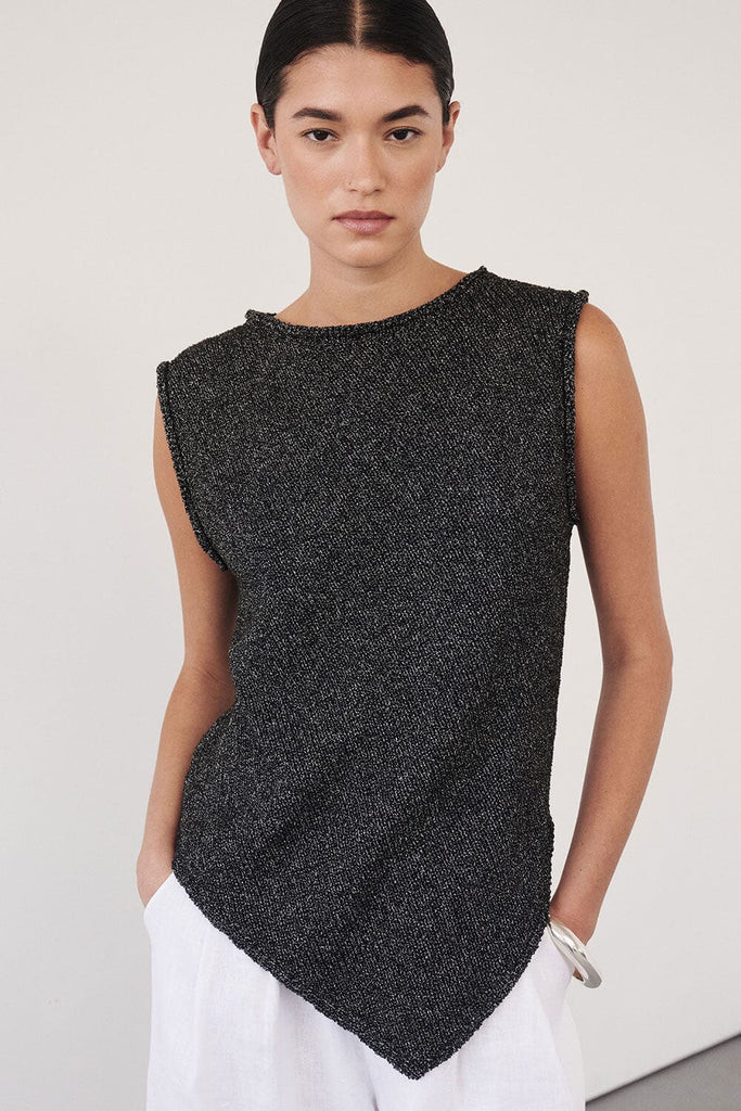 ALTHEA BLACK MARLE ASYM KNIT TOP | DISSH
