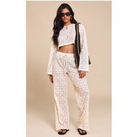 Cream Lace Straight Leg Trousers | PrettyLittleThing UK