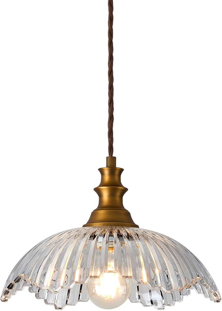 Curreyfols Pendant Light Fixtures,Farmhouse Vintage Gold Glass Pendant Ceiling Hanging Light,Bras... | Amazon (US)