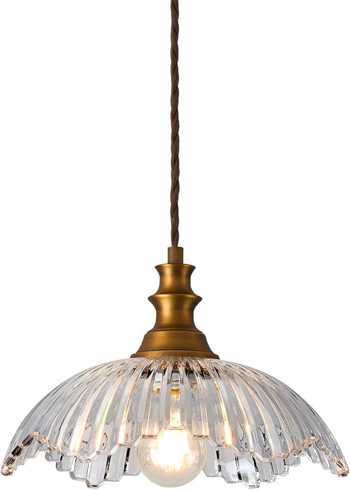 Curreyfols Pendant Light Fixtures,Farmhouse Vintage Gold Glass Pendant Ceiling Hanging Light,Bras... | Amazon (US)