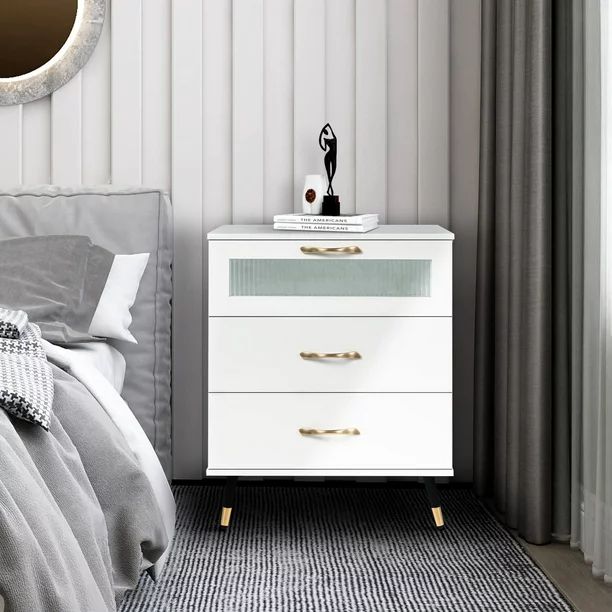 White Accent Nightstand Modern 3 Drawers Bedroom End Side Table Perfect for Home, Bedroom Living ... | Walmart (US)