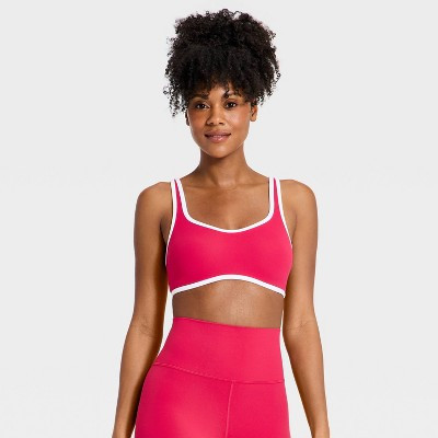 Women's Everyday Soft Light Support Retro Contrast Hem Sports Bra - All In Motion™ Red S | Target