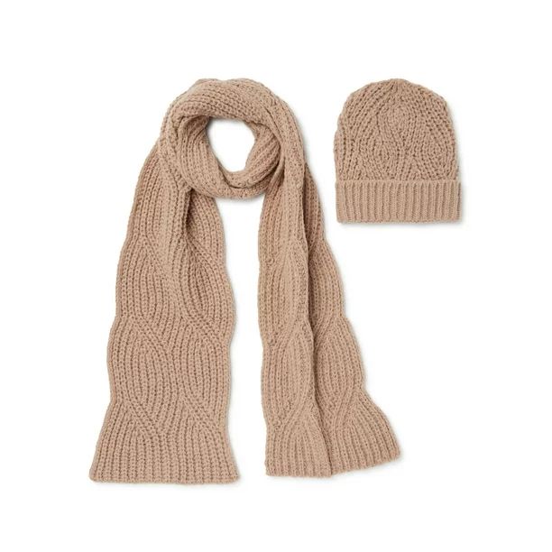 Time and Tru Women’s Cable Knit Beanie and Scarf Set, 2-Piece - Walmart.com | Walmart (US)