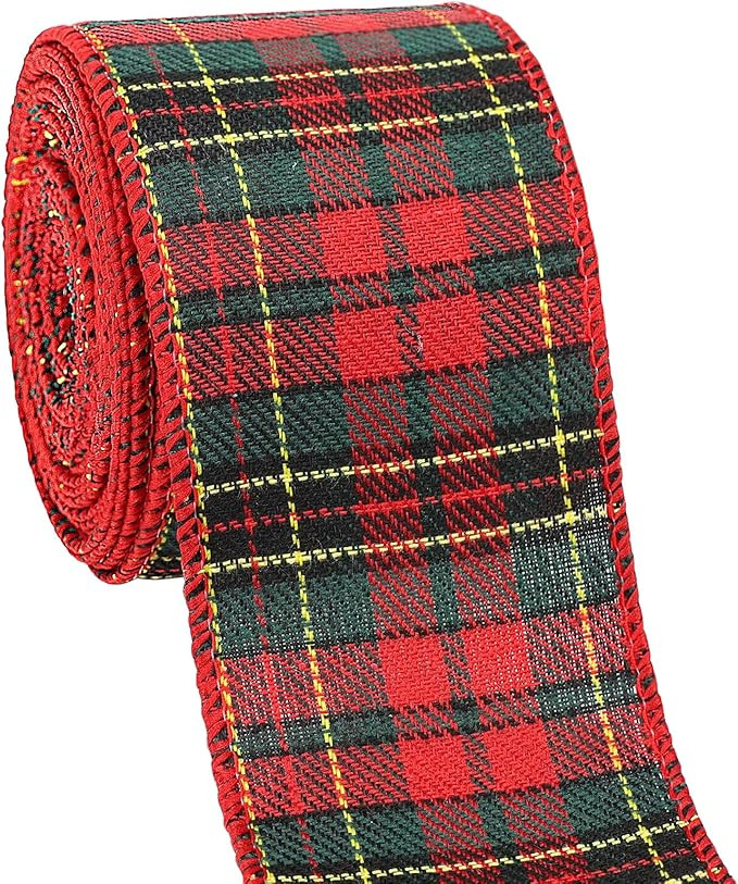 Tenn Well Buffalo Plaid Ribbon, 9.8 Yards 2.5 inch Red and Green Plaid Christmas Ribbon Wired for... | Amazon (US)