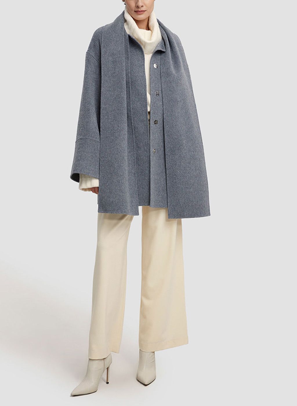 Scarf-Collar Short Cashmere Coat | Silk Maison