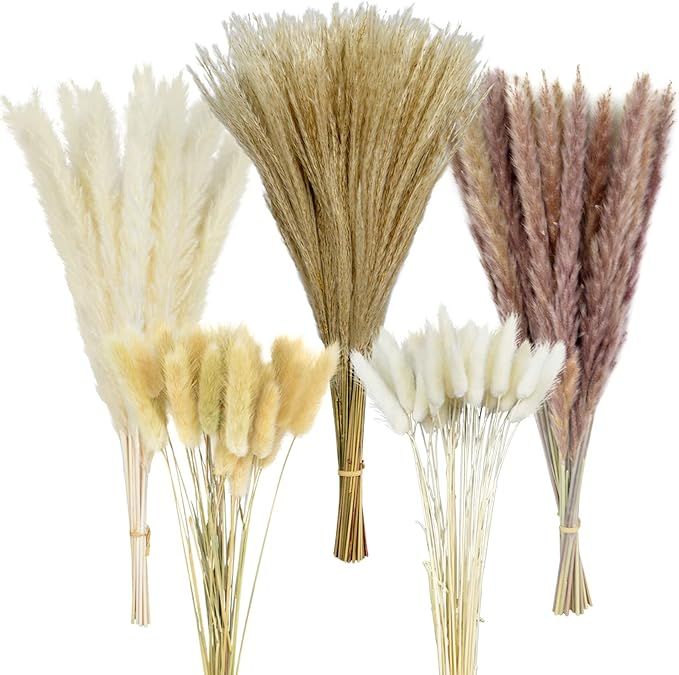 120 Pcs Pampas Grass 18" Tall Dried Pompous Grass Boho Decor Flower Arrangement - 15Pcs White Pam... | Amazon (US)