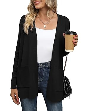 LILBETTER Womens Casual Lightweight Long Sleeve Open Front Cardigan Sweaters with Pockets | Amazon (US)