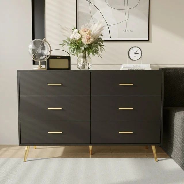 Yaoping 6 Drawer Dresser for Bedroom, Modern Wood Dresser with Wide Drawers and Metal Handles, St... | Walmart (US)