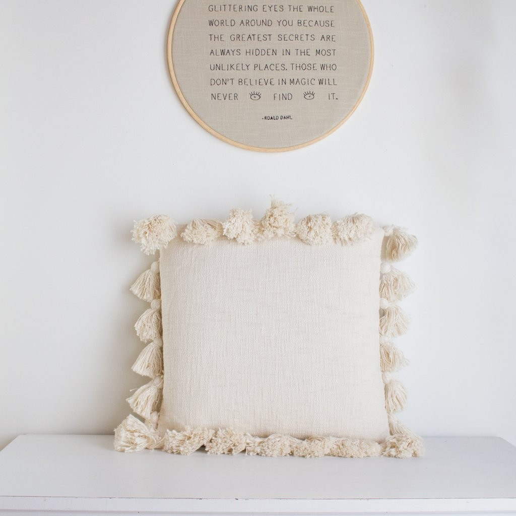 Naomi Pom Pom Pillow Ivory | Purple Rose Home