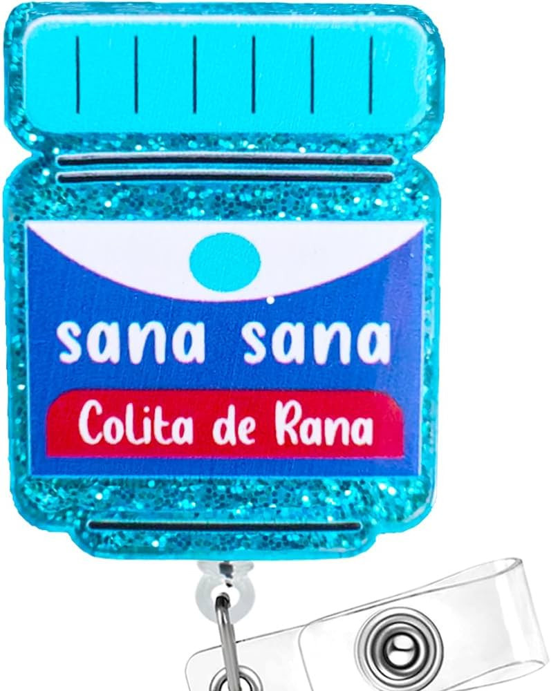 Blue Glitter Nurse Badge Reel with ID Clip, Sana Sana Colita De Rana Cute Badge Reel Retractable ... | Amazon (US)