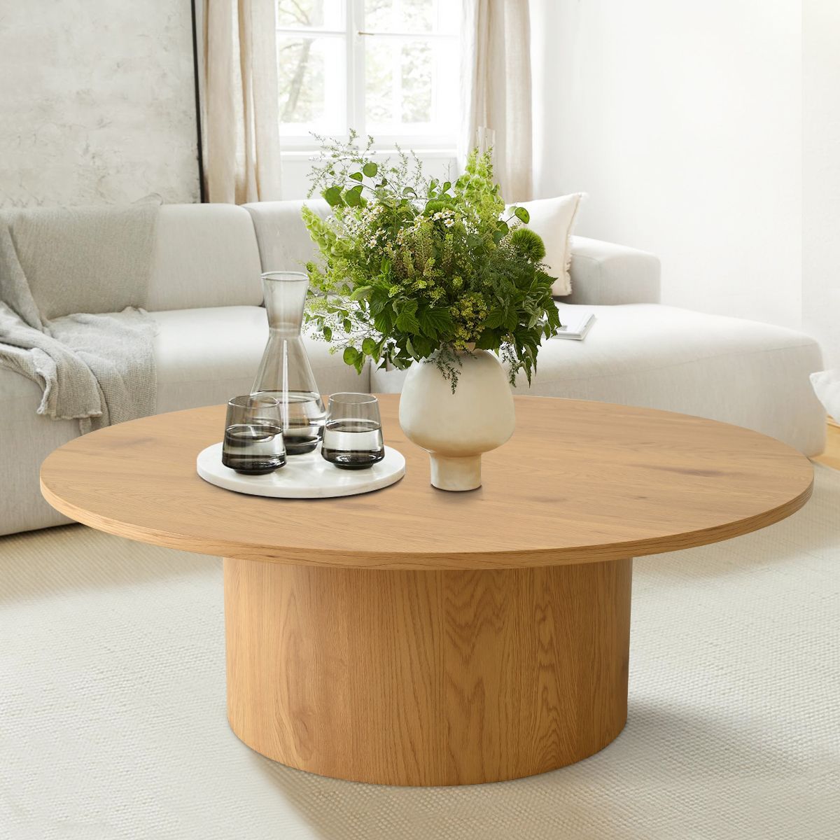 40" Dwen Manufactured Wood Foil with Grain Paper Round Coffee Table With Pedestal Base -The Pop M... | Target