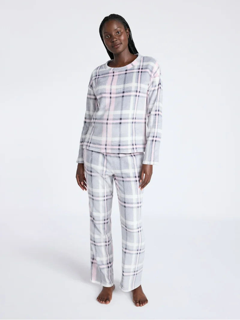 Joyspun Women's Folded Giftable Plush Long Sleeve Top and Pants Pajamas Set, 2-Piece, Sizes S-3X | Walmart (US)