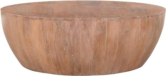 The Urban Port Drum Shape Wooden Coffee Table with Plank Design Base, Brown | Amazon (US)