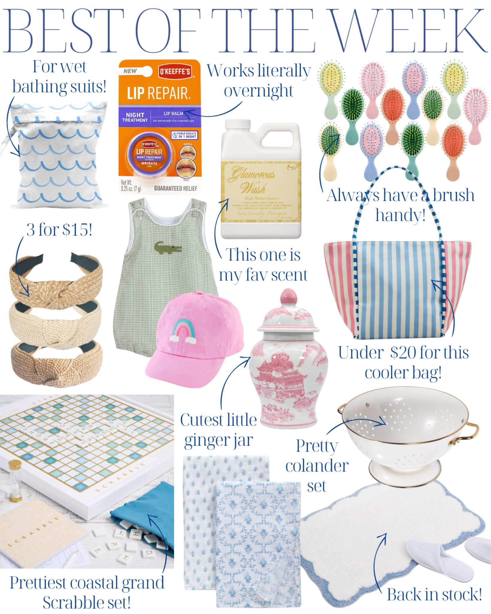 Best of the week | bath mat | lip repair | mini brushes | wet bag | cooler bag | colander | monopoly | ginger jar | glamorous wash | diva wash | headband | hat | bubble 

#LTKsalealert #LTKkids #LTKhome