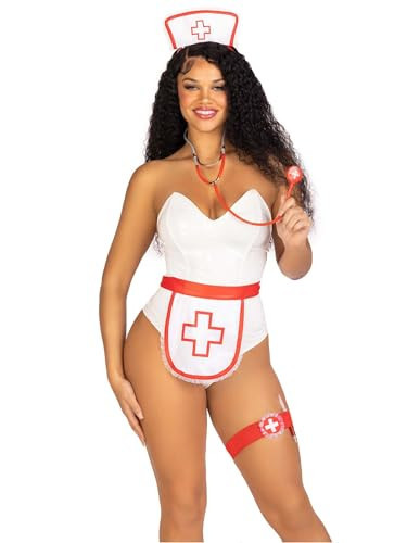 Leg Avenue Womens 5 PC Nurse Costume Kit with Nurse Apron, White/Red, O/S | Amazon (US)
