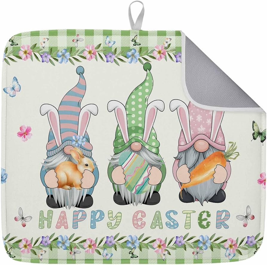 Easter Dish Drying Mat Gnome Spring Drying Matt Kitchen Counter Absorbent Microfiber Quick Dry Ma... | Amazon (US)