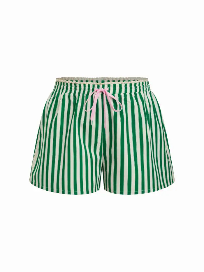 Woven 100% Cotton Mid Rise Elastic Waist Gingham Broderie Anglaise Trim Pocket Shorts Curve & Plu... | Cider