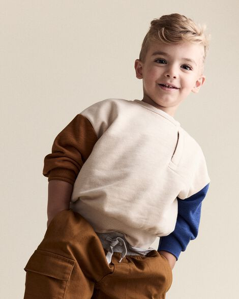Toddler Boy Colorblock Pullover Sweatshirt - Khaki | Carter's Inc