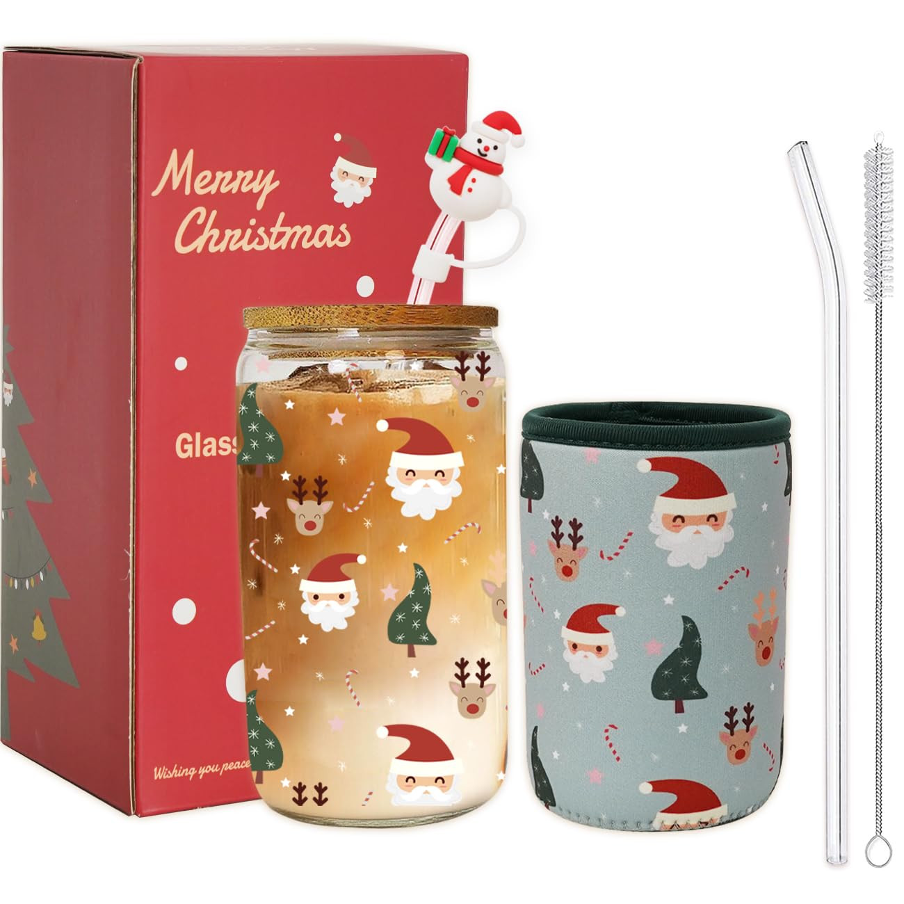 Christmas Gift for Women, Men, Grandkids, Xmas Glass Cup with Sleeve, Insulated Tumbler with Lid ... | Amazon (US)