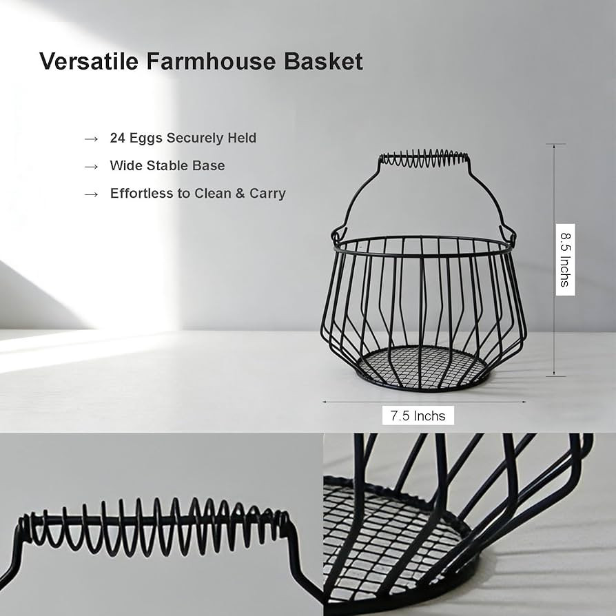 Wire Egg Basket for Gathering Fresh Eggs 24 Capacity Vintage Chicken Coop Basket with Handle for ... | Amazon (US)