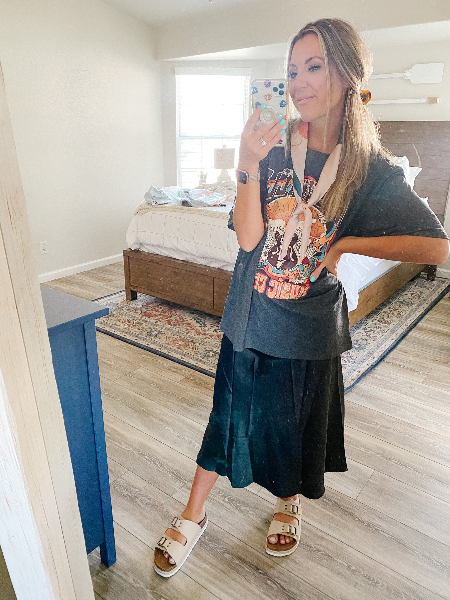 Satin slip skirt 🖤🩶🤍🤎 modest for the win ✨ #skirtoutfit #modestootd #momoutfit 

#LTKfindsunder50 #LTKstyletip #LTKSeasonal