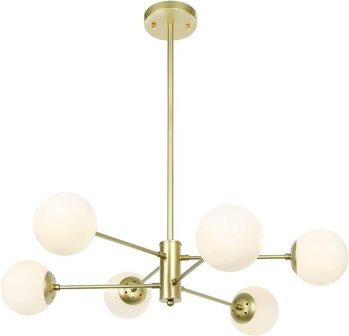 Oldiron 6 Light Sputnik Chandelier,Mid Century Gold Chandelier with 6 G9 LED Bulbs and Globe Whit... | Amazon (US)