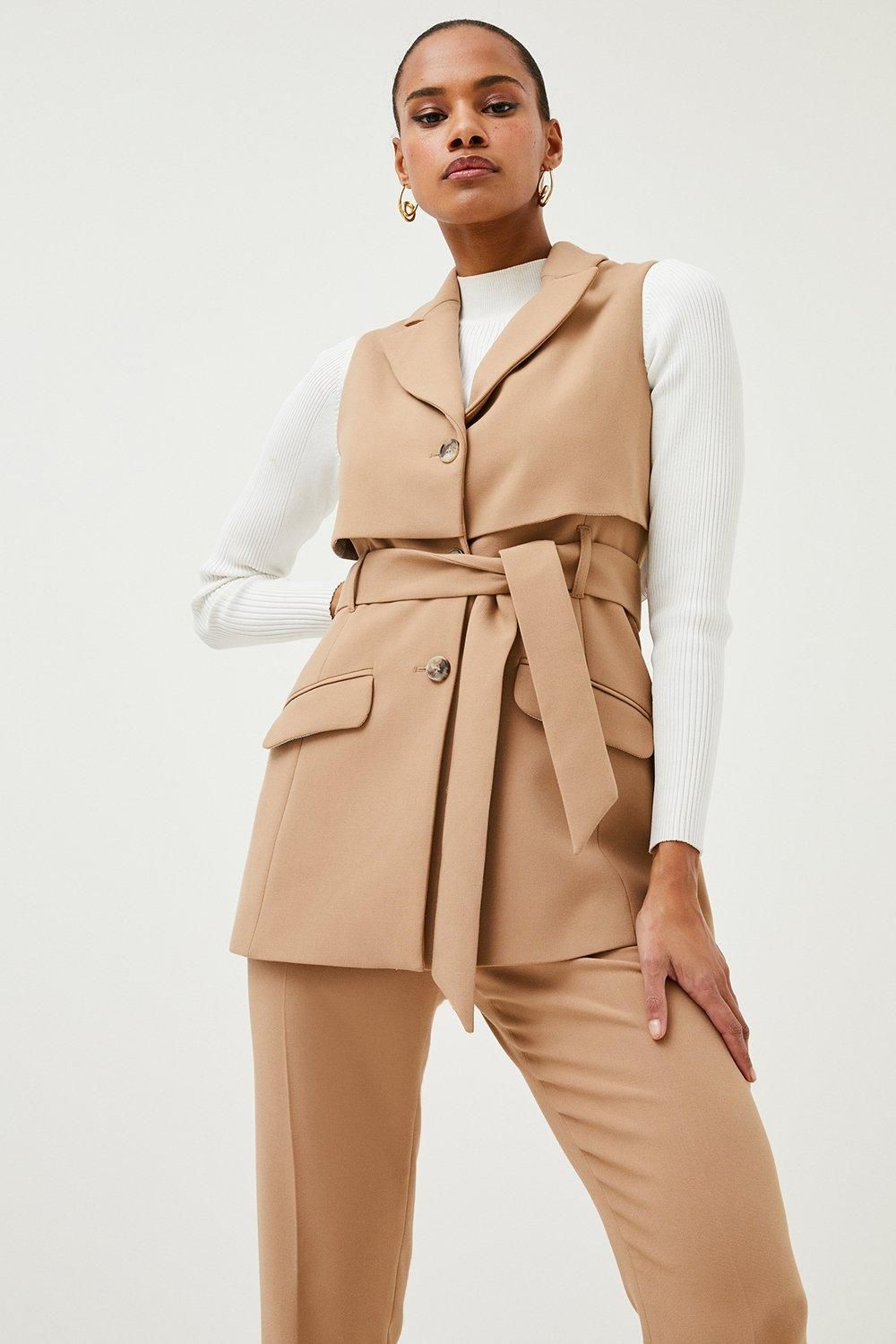 Compact Stretch Tie Sleeveless Jacket | Karen Millen UK & IE