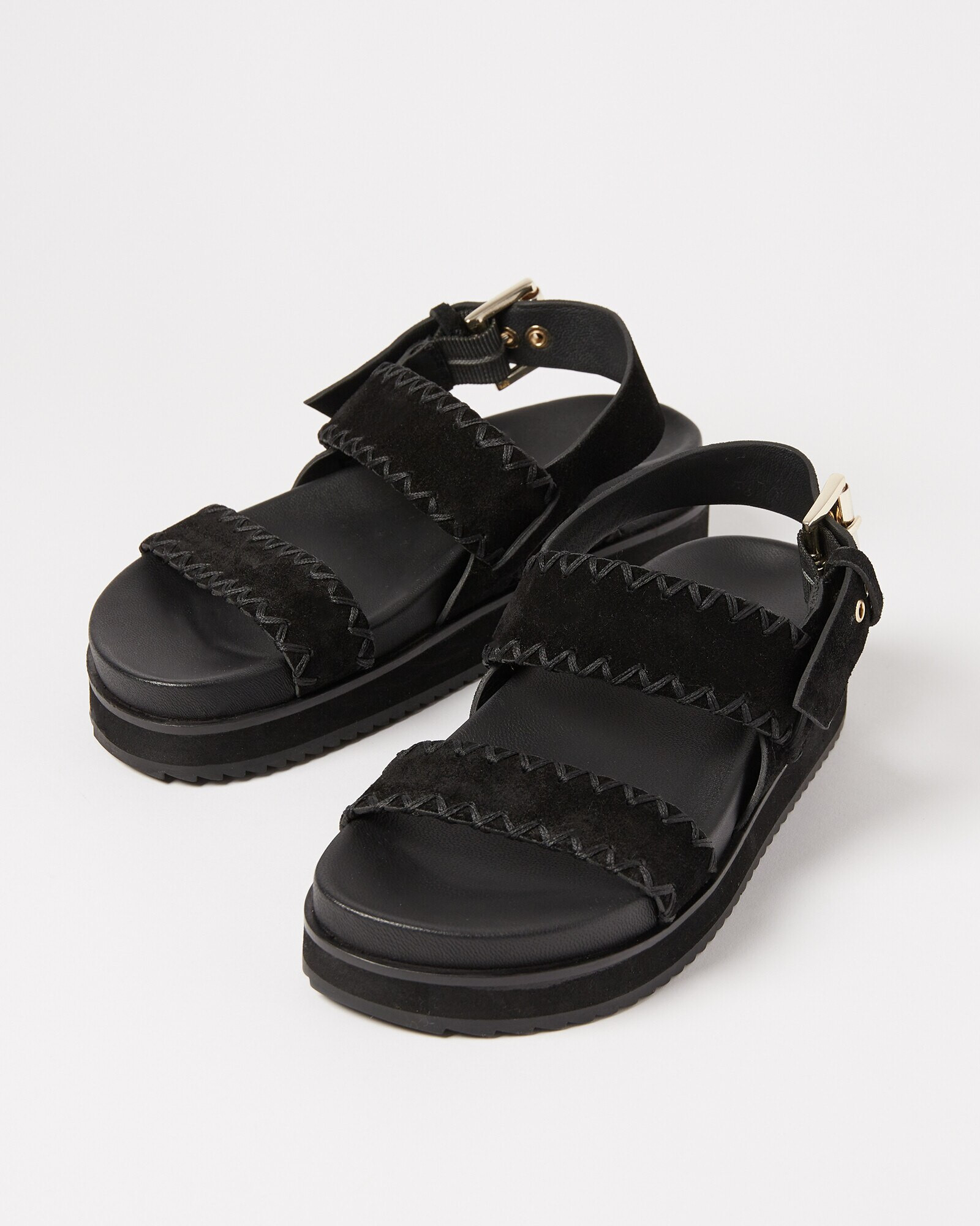 Whipstitch Black Suede Leather Flatform Sandals | Oliver Bonas | Oliver Bonas (Global)