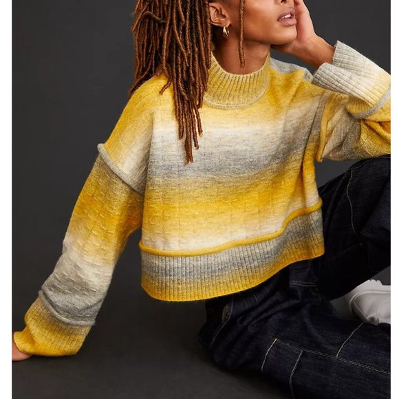 Anthropologie Pilcro Cropped Mock-Neck Sweater - Yellow Gray Ombre - XL | Poshmark