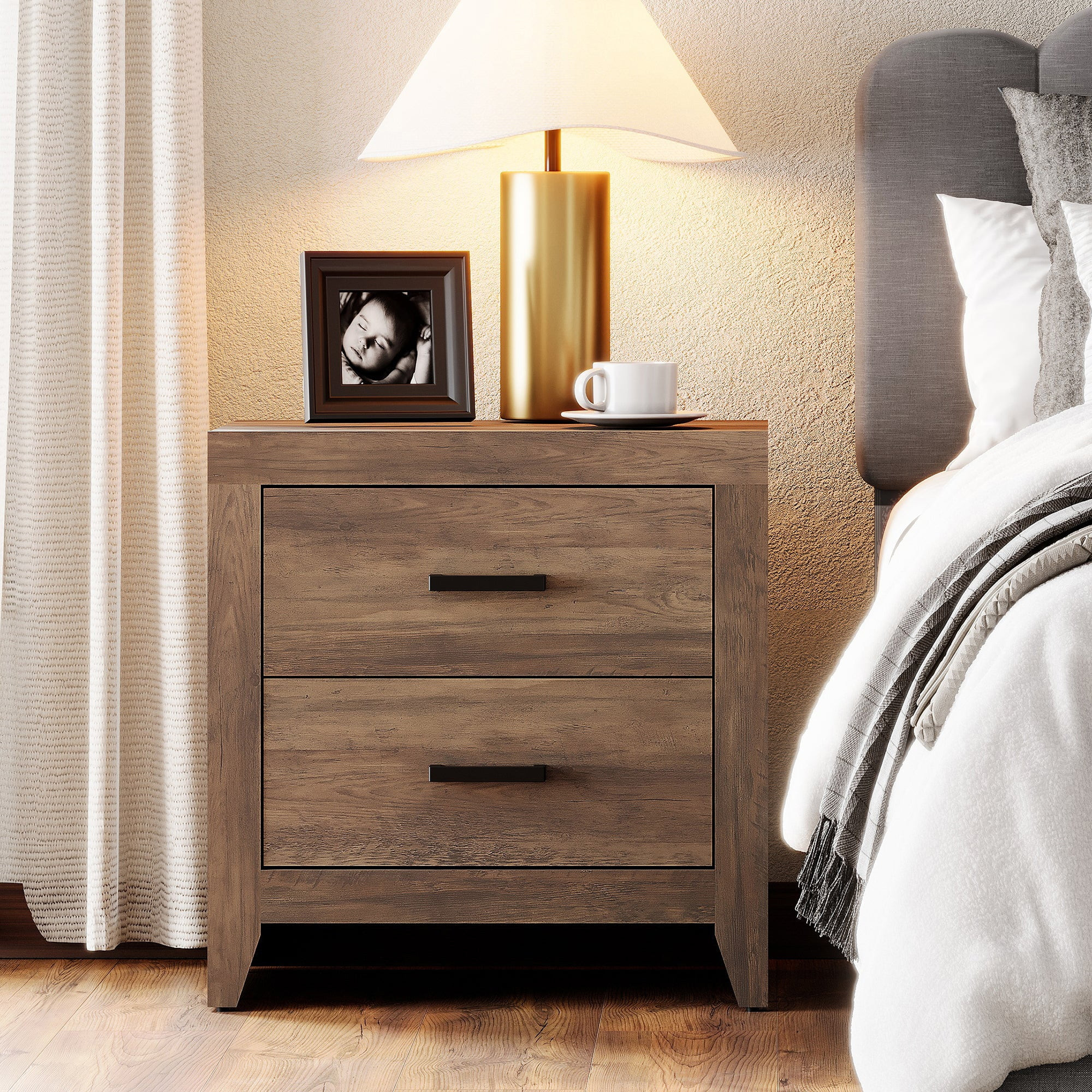 WAMPAT 23.2" Rustic Nightstand with 2 Storage Drawers, Wood End Table for Bedroom, Living Room, B... | Walmart (US)