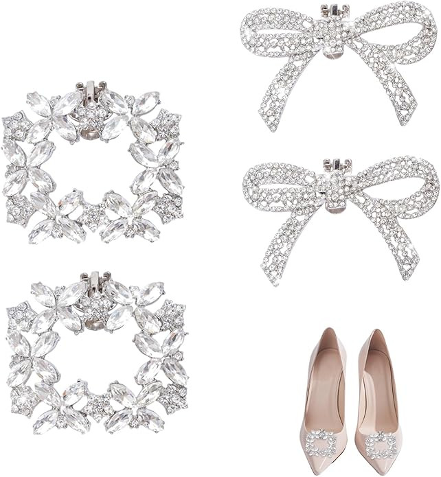 Heliltd 2 Pair Rhinestone Shoe Clips for Women Dress Shoes 2pcs Bow Clips for Shoes 2pcs Square S... | Amazon (US)